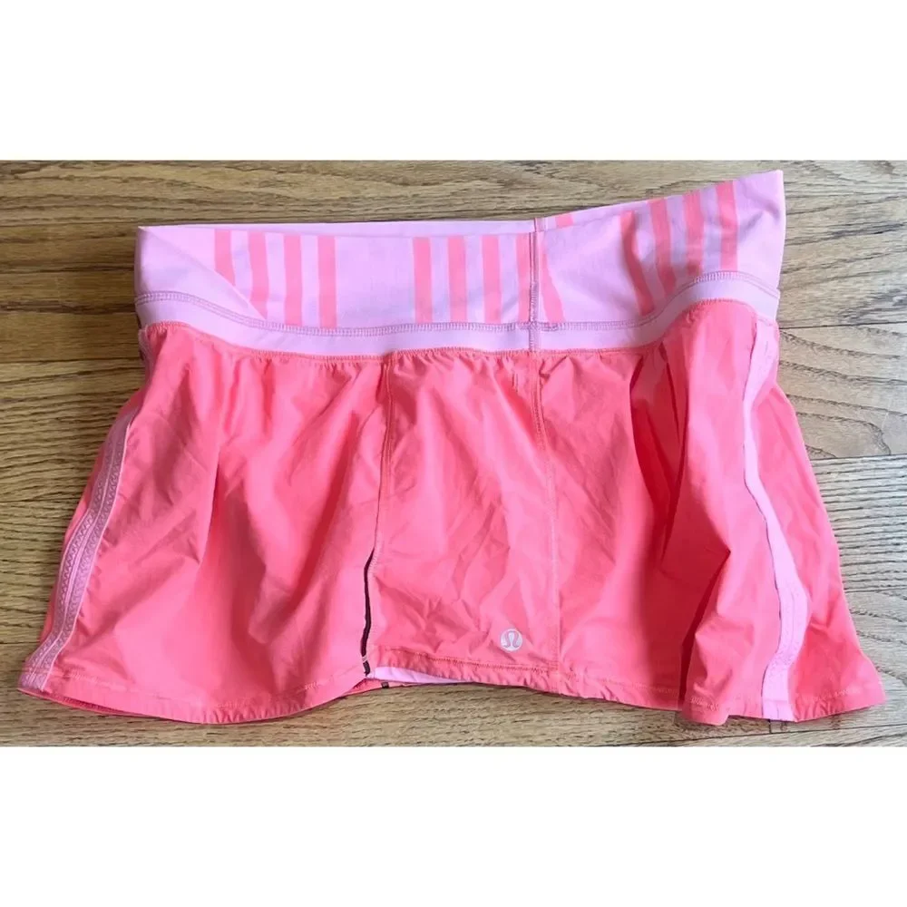 Lululemon Run Pace Skirt Pop Orange Pink Bleached Coral Ocean Stripe Sz 8